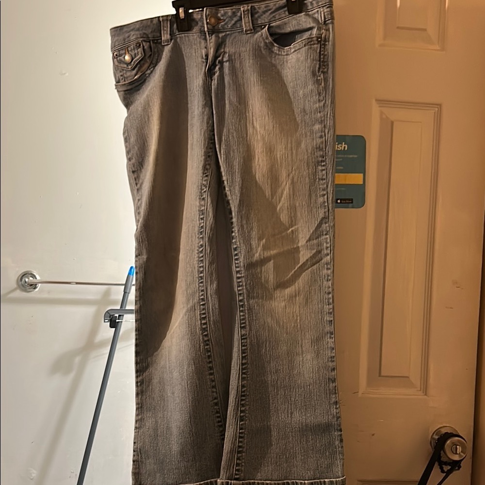 High Rise Gray Jeans with Worn-In Appeal